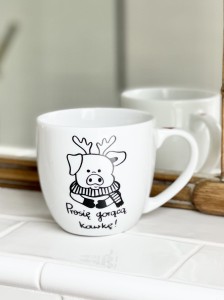 Prosię gorącą kawkę świnka z rogami 300ml / 500ml / 1 Litr kubek prezent na Święta   (1)