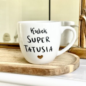 Kubek z napisem KUBEK SUPER TATUSIA   + złote Serce  Kubek prezent dla taty prezent na dzień ojca (1) (1)