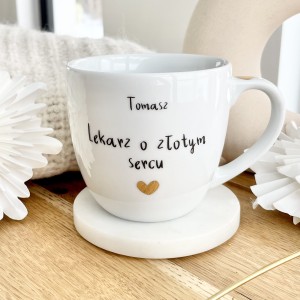 Lekarz o ZŁOTYM sercu + imię kubek dla lekarza - kubek  300ml / 500ml/ 1 litr podziękowanie lekarzowi lekarce 