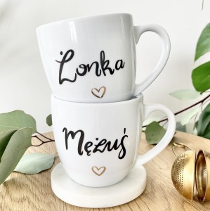 kubek Żonka & Mężuś  ZESTAW serce kontur 2x kubek Prezent na rocznicę ślubu pojemność do wyboru (1)