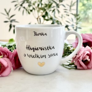 Higienistka/Higienista o wielkim sercu + imię kubek dla higienistki - kubek  300ml / 500ml/ 1 litr podziękowanie higienistce