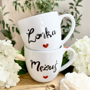 kubek Żonka & Mężuś  ZESTAW czerwone serce 2x kubek Prezent na rocznicę ślubu pojemność do wyboru 