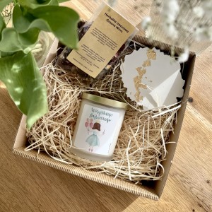 Gotowy Prezent Świeczka Sojowa Wszystkiego Najlepszego + Herbata BOX Prezentowy Prezent Świeczka z napisem 