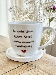Za mądre słowa, dobre serce i wielką cierpliwość - dziękujemy! Prezent dla nauczycielki wychowawczyni kubek prezent na dzień nauczyciela dla Pani od polskiego pojemność do wyboru  (1)