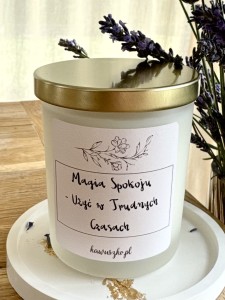 Świeca Sojowa Zapachowa w szkle MAGIA SPOKOJU- UŻYĆ W TRUDNYCH CZASACH  dla  spokoju cierpliwości 170g
