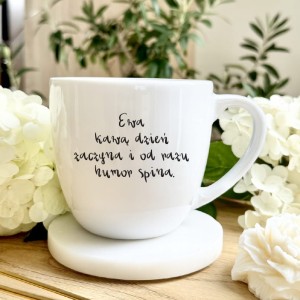  kubek filiżanka z napisem Ewa kawą dzień zaczyna, i od razu humor spina. pojemność do wyboru prezent  imininy Ewy