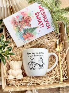 gotowy BOX ŚWIĄTECZNY Prezentowy kubek  CZAS NA HERBATKĘ Z MOIM PIERNICZKIEM Łyżeczka Świeczka Prezent na święta GRATIS KARTKA BOŻONARODZENIOWA