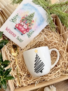 gotowy BOX ŚWIĄTECZNY Prezentowy kubek  CHOINKA Łyżeczka Prezent na święta GRATIS KARTA BOŻONARODZENIOWA 