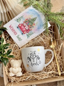 gotowy BOX ŚWIĄTECZNY Prezentowy kubek  ŚWIĄTECZNY KOTEK Łyżeczka Świeczka Prezent na święta GRATIS KARTA BOŻONARODZENIOWA 