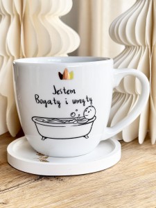 Jestem umyty i bogaty z GRAFIKĄ kubek prezent dla koleżanki z pracy filiżanka pojemność do wyboru 