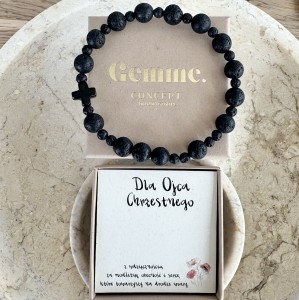 Bransoletka dla Ojca Chrzestnego męska z kamieni naturalnych – kamień wulkaniczny i obsydian | Prezent dla Ojca Chrzestnego Podziękowanie dla Ojca Chrzestnego