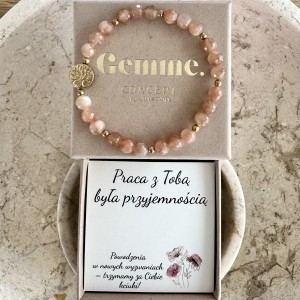 Bransoletka z kamieni słonecznych i złoconego hematytu z drzewkiem szczęścia – wyjątkowy prezent na pożegnanie w pracy Praca z Tobą była przyjemnością
