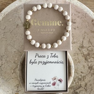Bransoletka Praca z Tobą była przyjemnością z kamienia rzecznego i złoconego hematytu z drzewkiem szczęścia – wyjątkowy prezent na pożegnanie z pracy