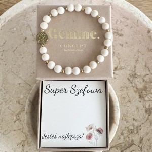 Bransoletka dla Super Szefowej z kamienia rzecznego i złoconego hematytu z drzewkiem szczęścia – wyjątkowy prezent dla szefowej