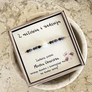 Bransoletka z prośbą o zostanie Matką Chrzestną – szafir i perła na delikatnej nici | wyjątkowy prezent dla Matki Chrzestnej