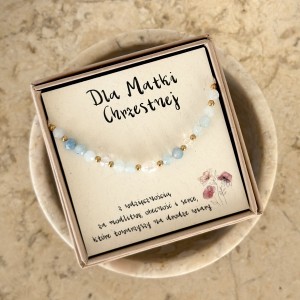 Bransoletka dla Matki Chrzestnej – akwamaryn, kryształ górski i perła | podziękowanie dla Matki Chrzestnej na Ślub Komunię Chrzest