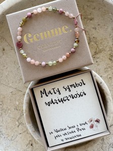 Bransoletka Symbol Wdzięczności Serce z rodonitu, kamień słoneczny, rodochrozyt, zielony granat  – wyjątkowy, możliwość personalizacji