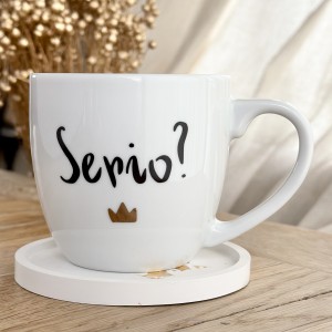 Porcelanowy Kubek z Napisem „Serio?” – Śmieszny Kubek z Humorystycznym Nadrukiem