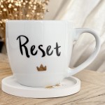 Porcelanowy Kubek z Napisem „Reset” – Minimalistyczny Kubek z Oryginalnym Nadrukiem
