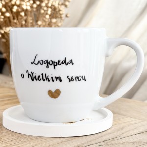 Porcelanowy Kubek dla Logopedy – Logopeda o Wielkim Sercu | Prezent dla Logopedy