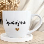 Porcelanowy Kubek z Napisem „Spokojnie” – Minimalistyczny Kubek z Humorystycznym Nadrukiem