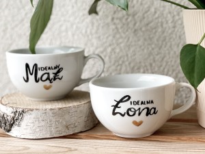 kubek Idealna Żona & Idealny Mąż  ZESTAW 2x kubek Prezent na rocznicę ślubu pojemność do wyboru 