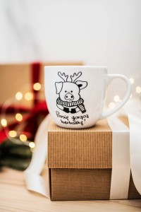 Prosię gorącą herbatkę  świnka z rogami 300ml / 500ml / 1 Litr kubek prezent na Święta  